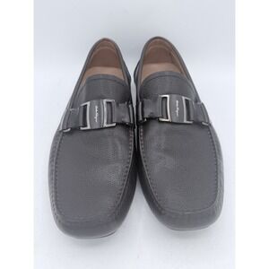 Ferragamo "Sardegna" pebbled leather driving loafers in brown Size 10.5 D